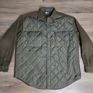 Tommy Hilfiger Mens Quilted Wool Blend Hybrid Shirt Jacket Olive Green Large